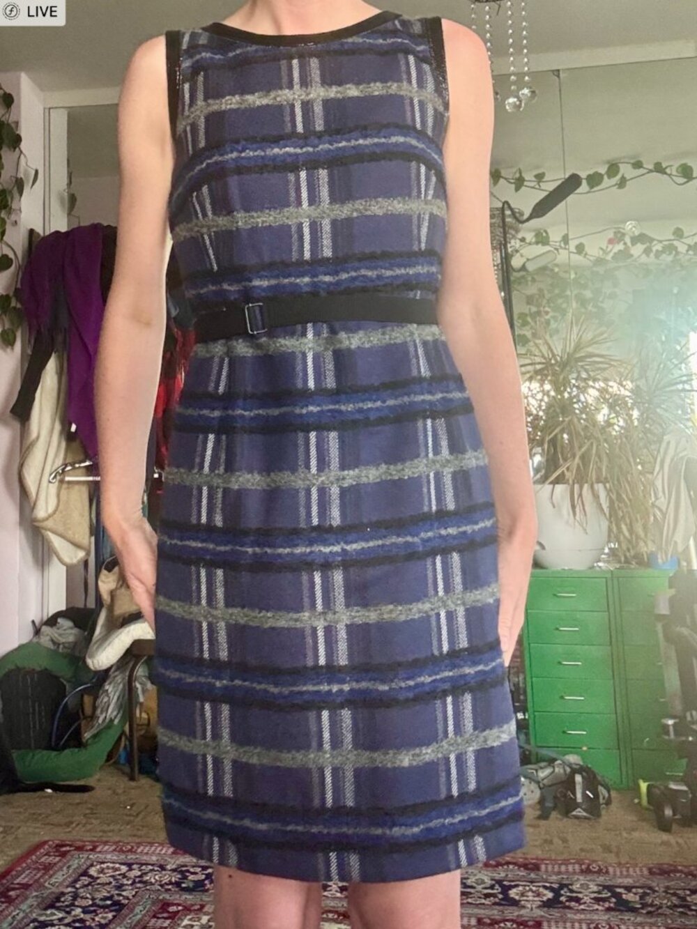 Akris Punto Wool Alpaca Plaid Belted Dress Size 8